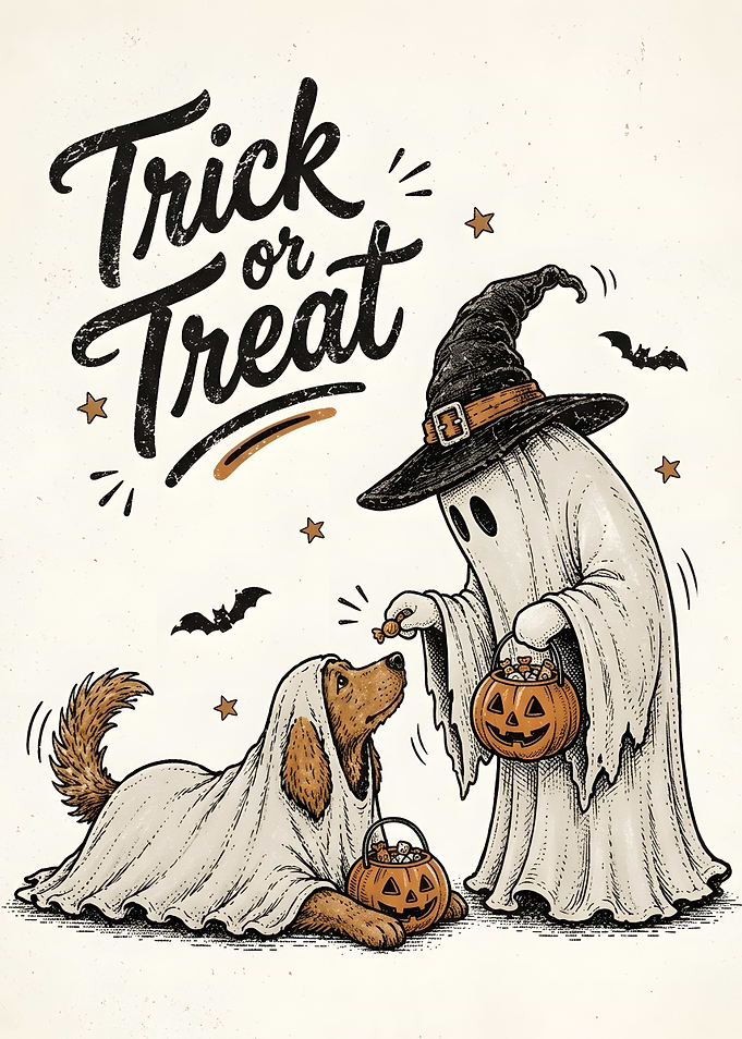 Trick or Treat Funny Dog Ghost Halloween