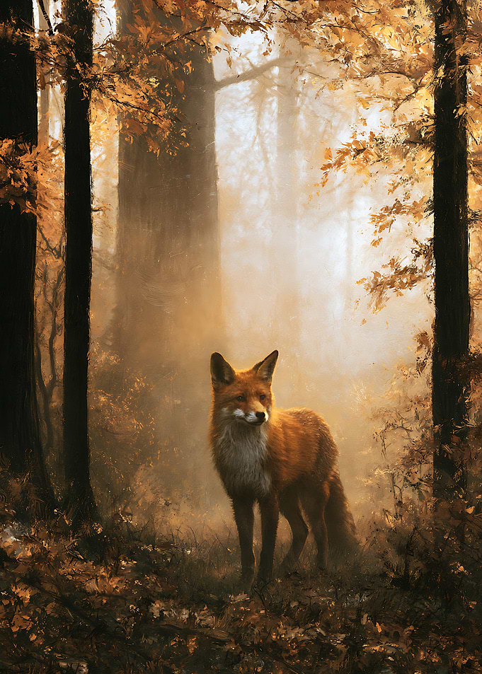 Red Fox in Autumn Forest