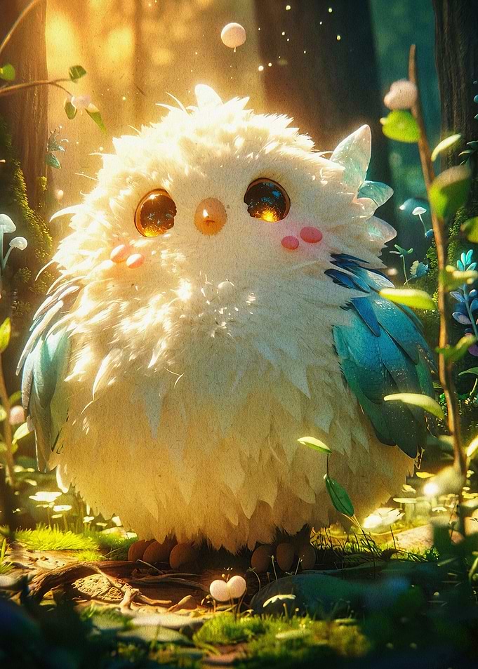 Fluffy Owl Forest Fantasy Art