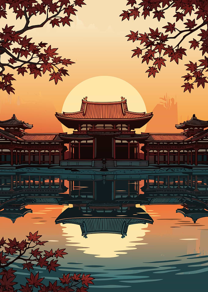 Traditional Japanese Temple at Sunset