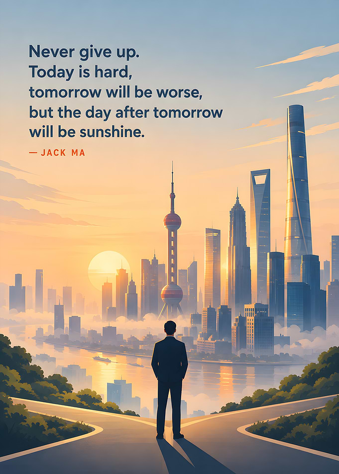 Jack Ma Inspirational Quote Cityscape