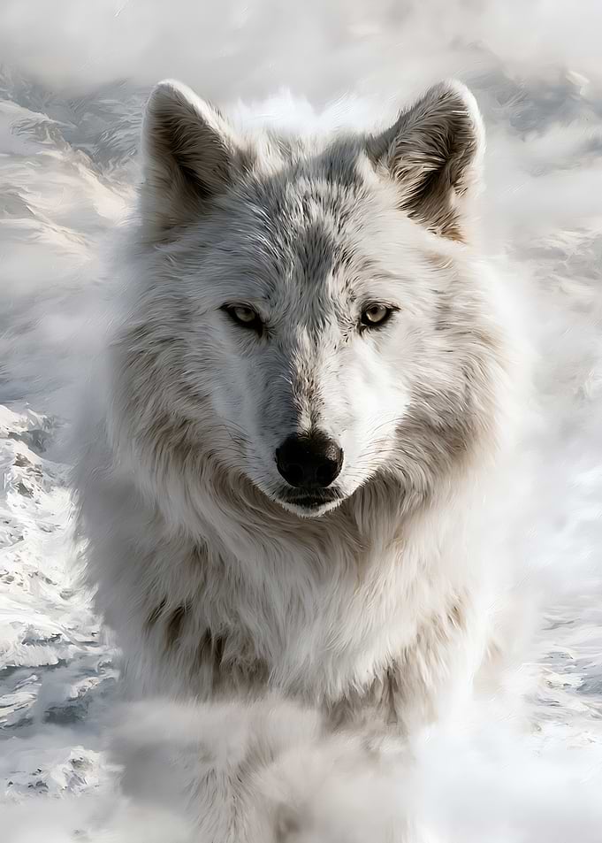 Majestic White Wolf in Snowy Mountains