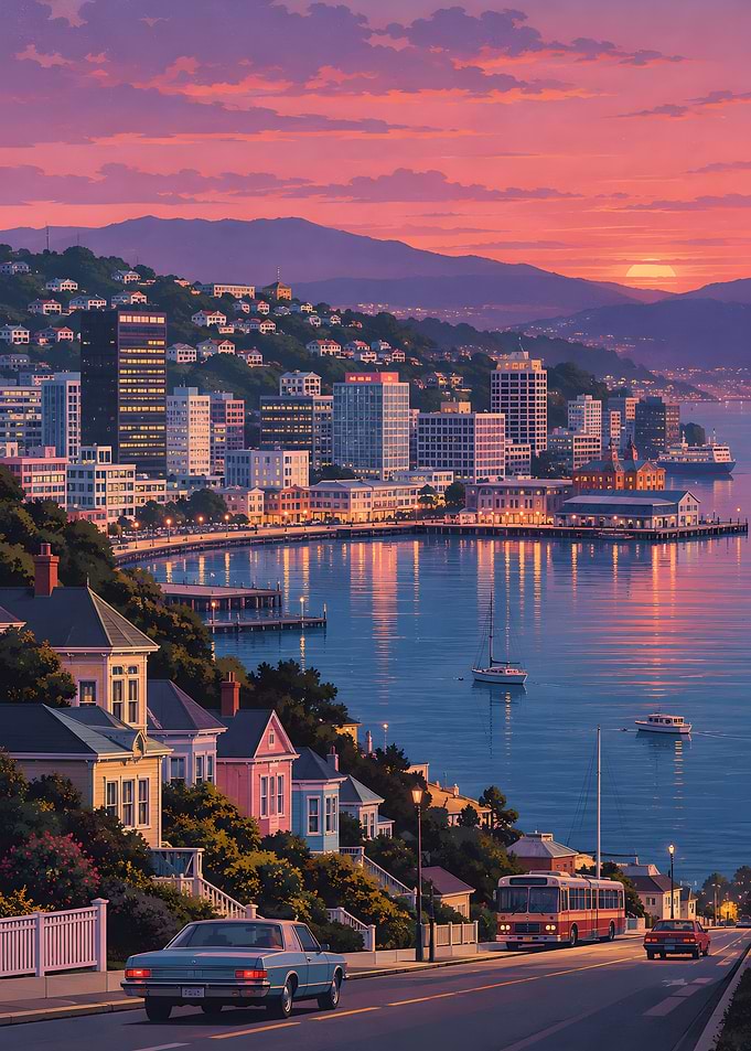 Coastal City Sunset View
