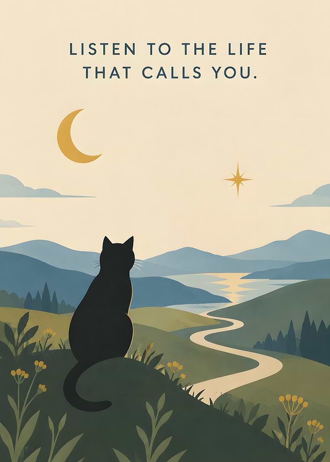 Cat Watching Landscape Inspirational Poster