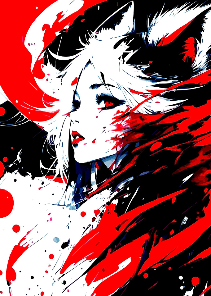 Abstract Anime Wolf Girl Portrait