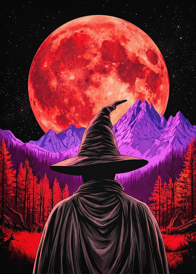 Witch Red Moon Fantasy Poster
