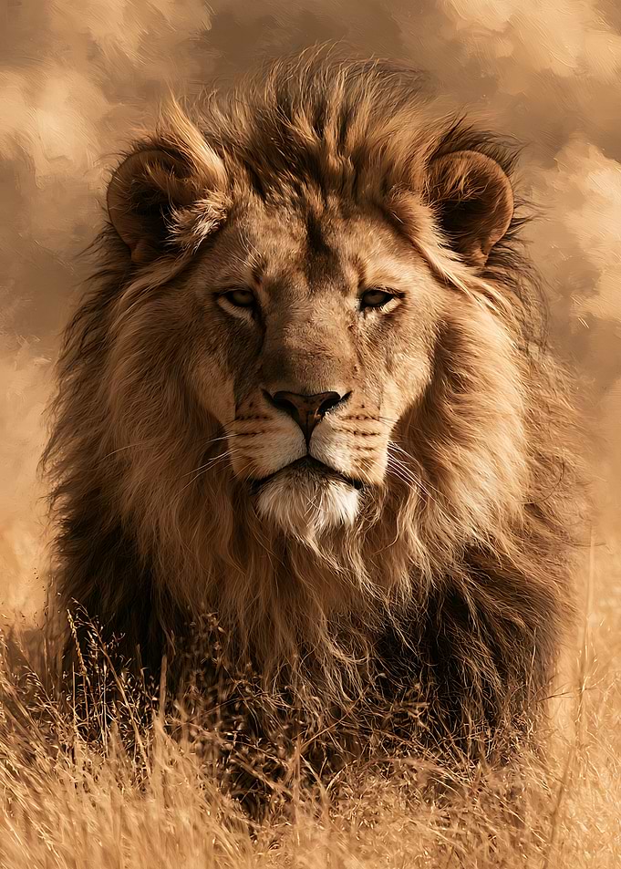 Majestic Lion Portrait in Savannah
