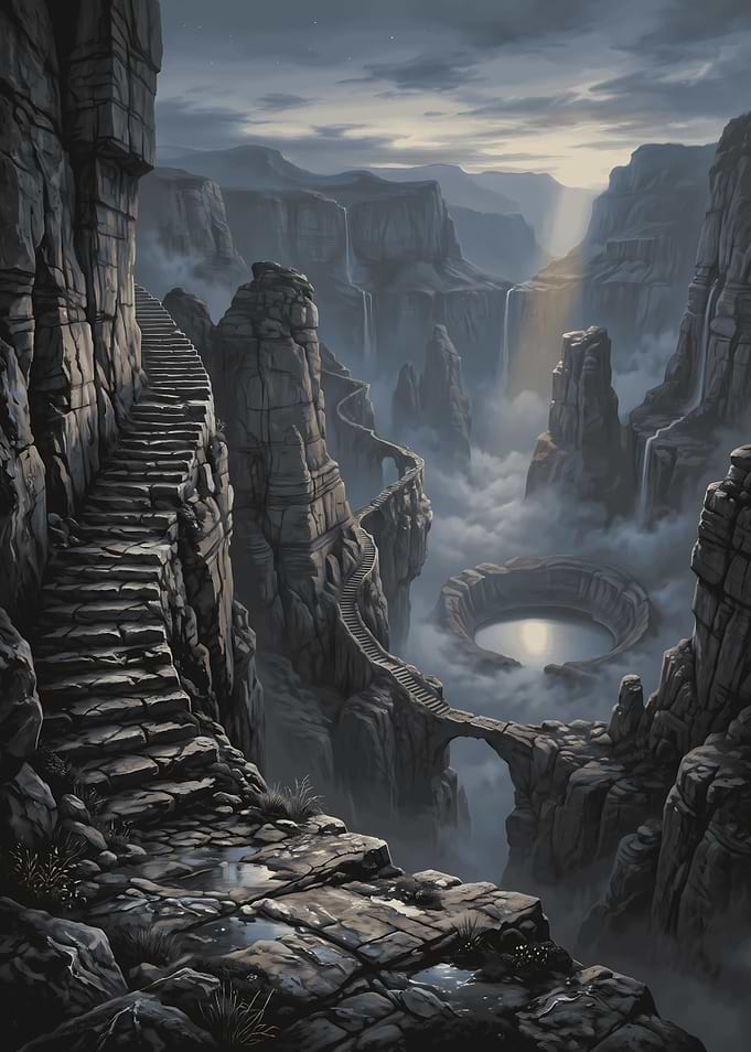 Stone Staircase in Misty Canyon
