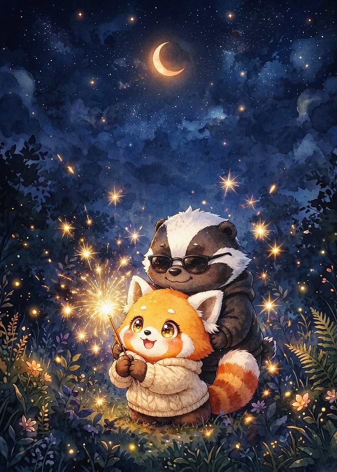 Cute Animals Night Sky Magical Art