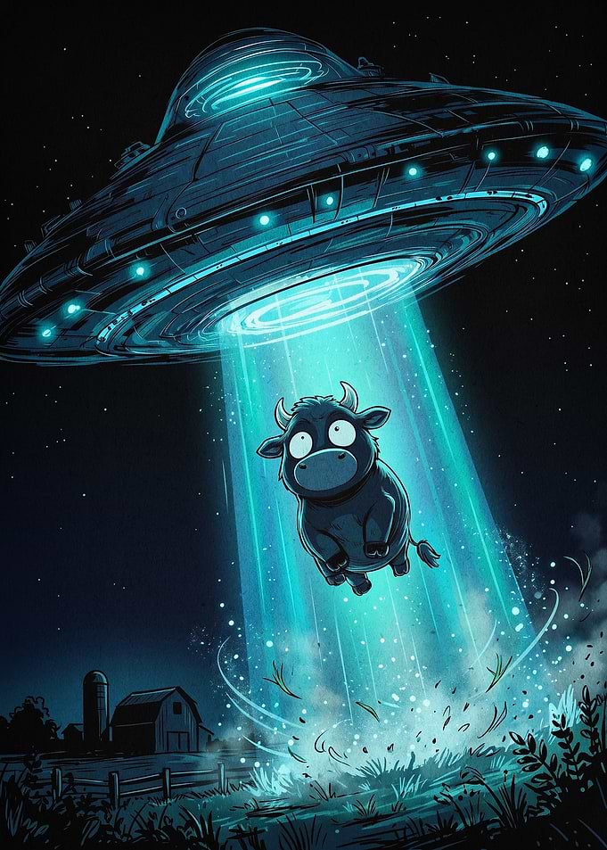 UFO Cow Abduction Sci Fi Poster