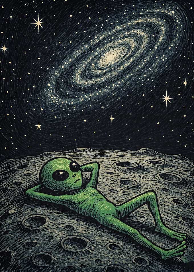 Alien Stargazing Cosmic Space Art