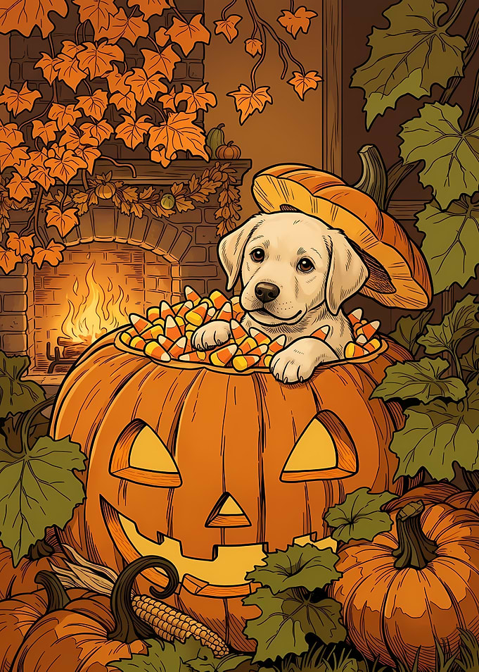 Cute Puppy Halloween Pumpkin Autumn Cozy