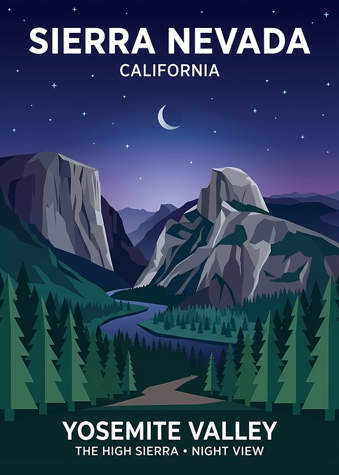 Yosemite Valley Night Travel Poster