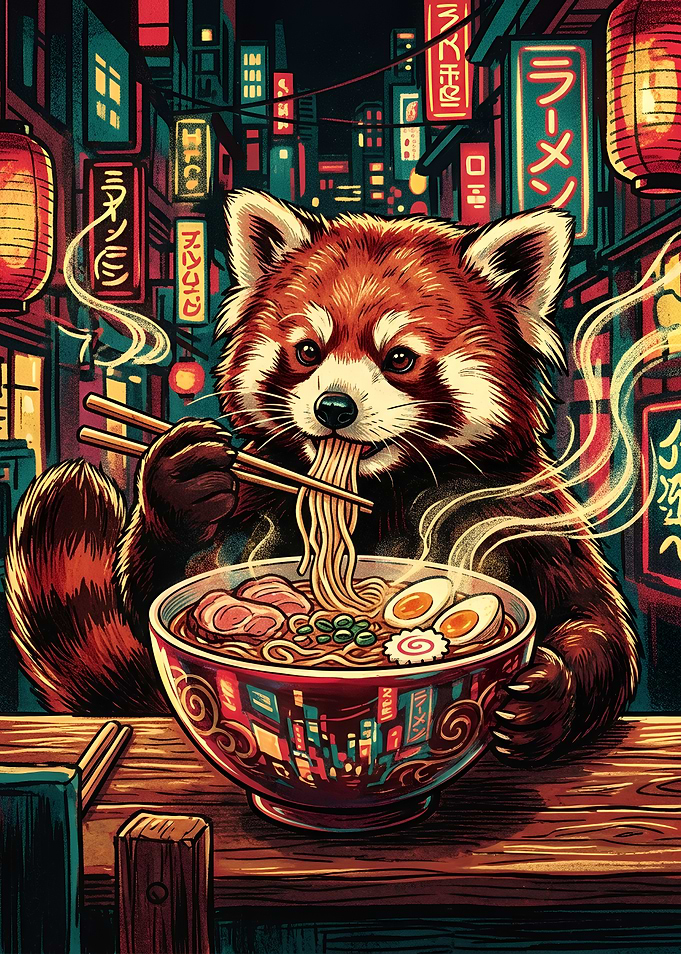 Red Panda Eating Ramen in Tokyo