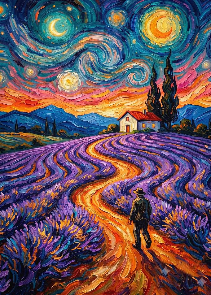 Starry Lavender Night Oil Painting