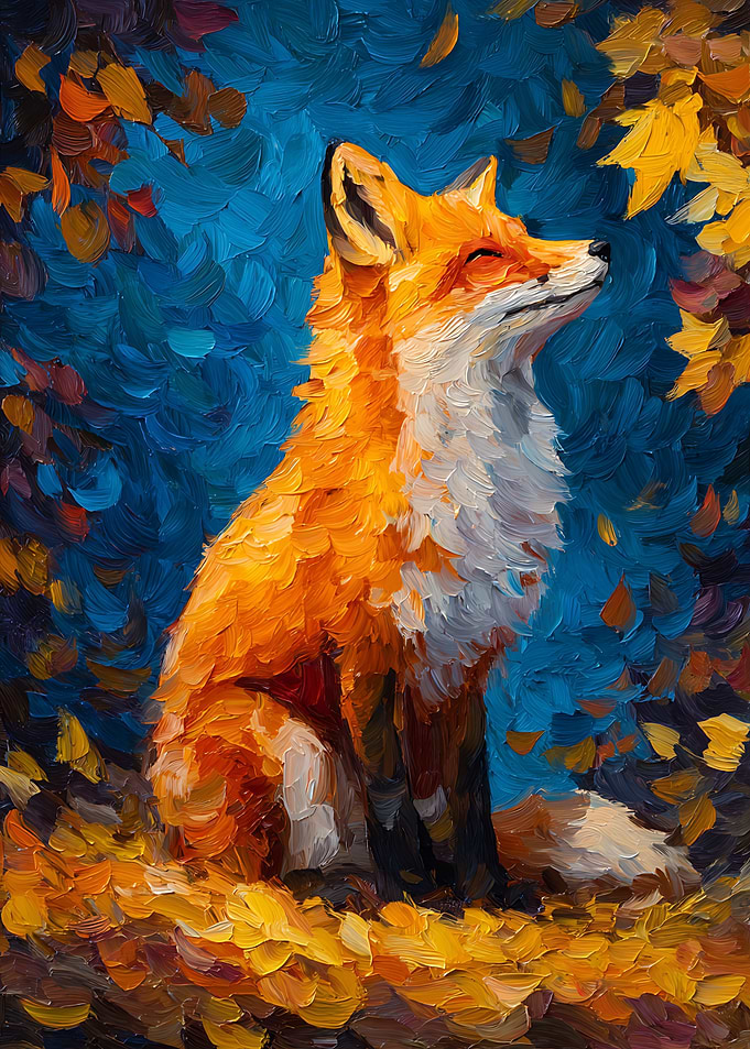 Impressionist Oil Painting of a Fox