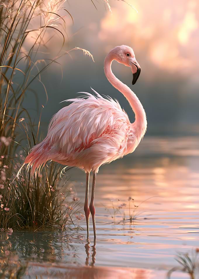 Elegant Pink Flamingo at Sunset