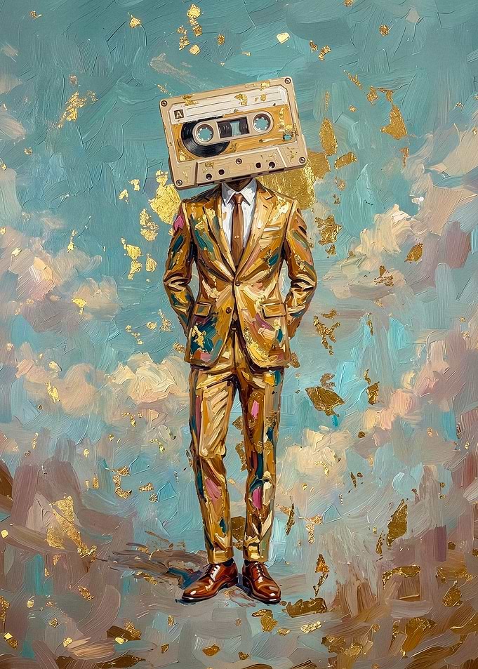 Golden Cassette Head Man Painting