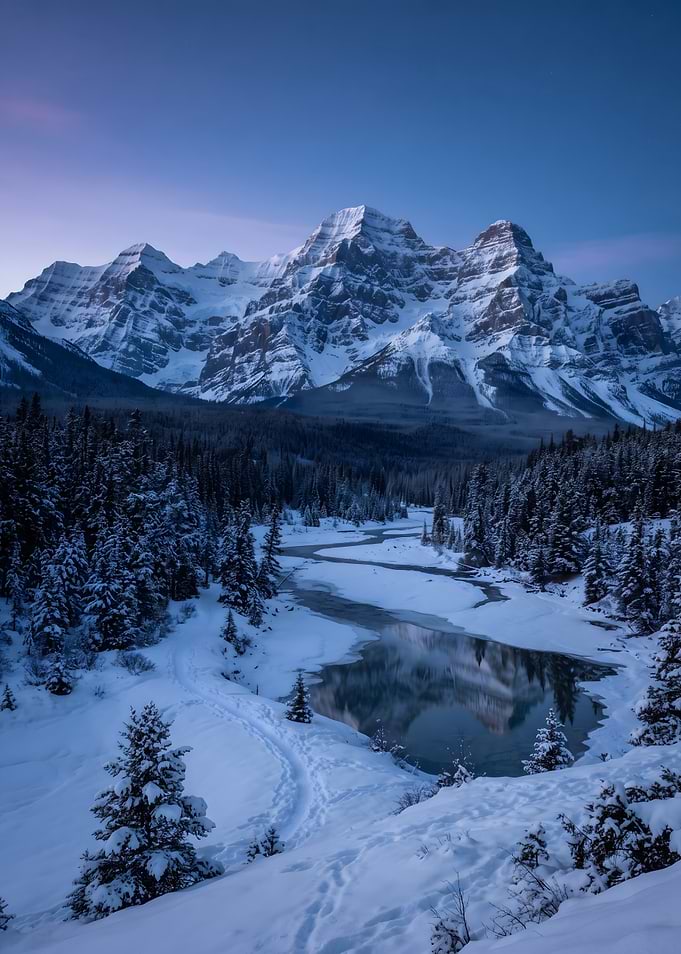 Snowy Mountain Landscape at Twilight