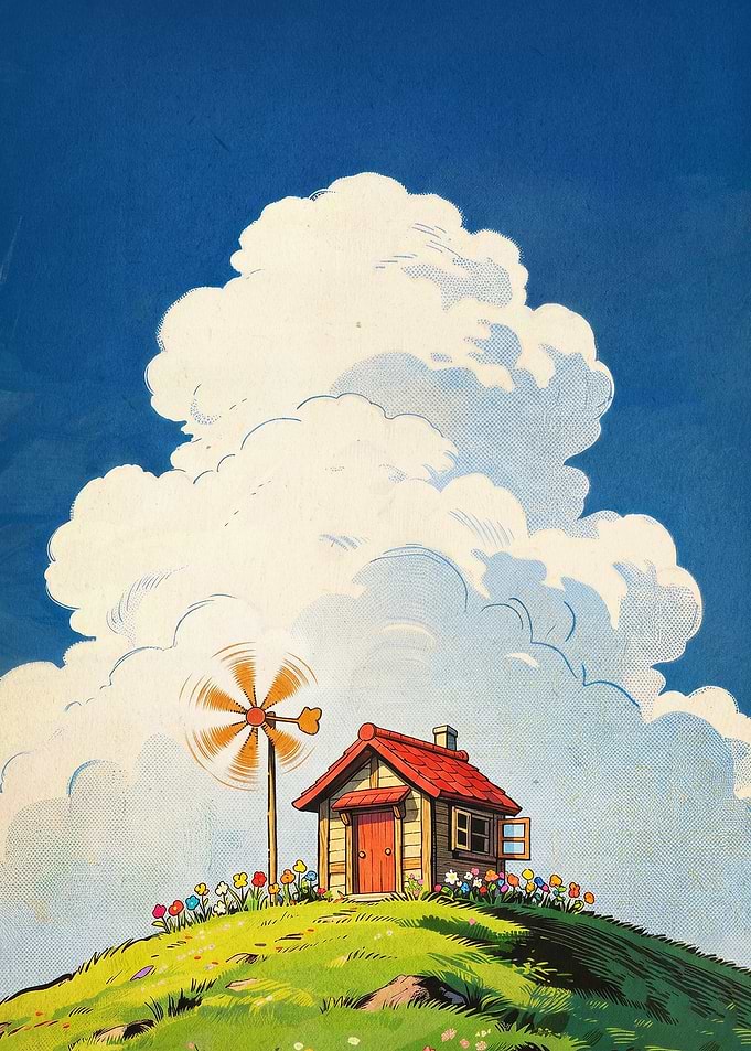 Cozy Hillside Cottage Anime Art