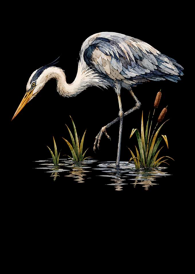 Watercolor Great Blue Heron Illustration