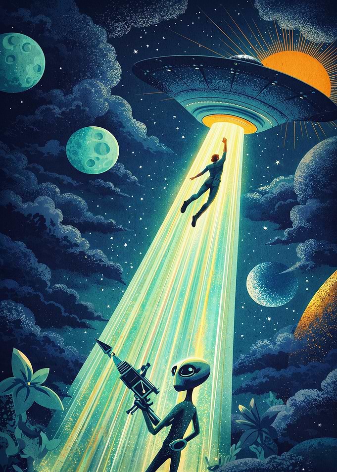 Alien Abduction Retro Space Art