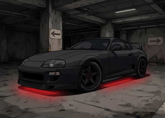 Black Toyota Supra in Parking Garage
