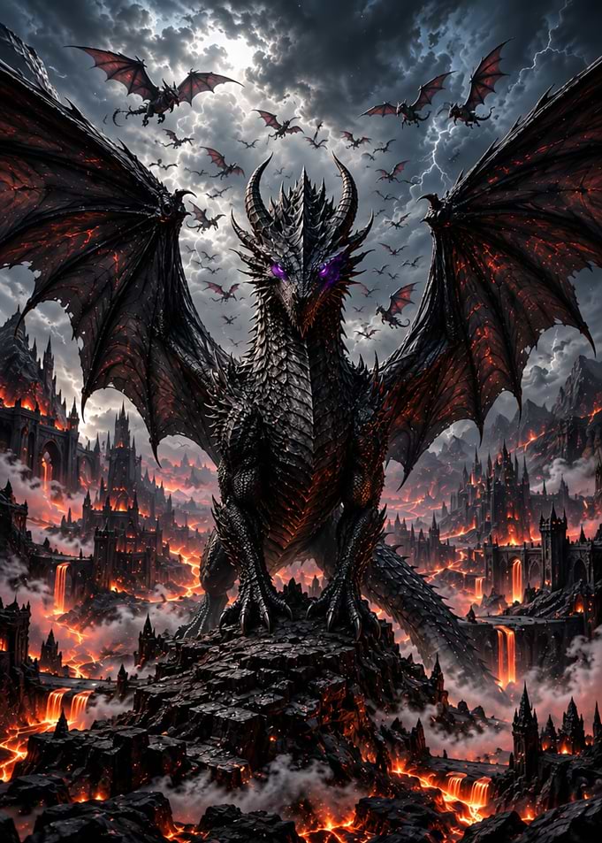 Black Dragon Over Fiery Kingdom