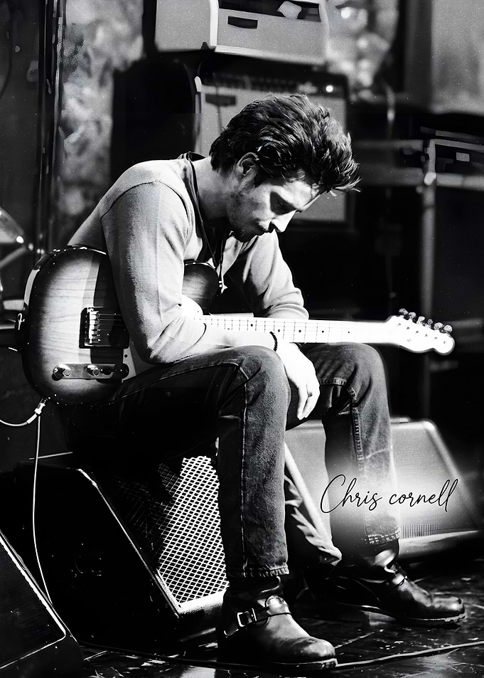 Chris Cornell Sitting with Guitar