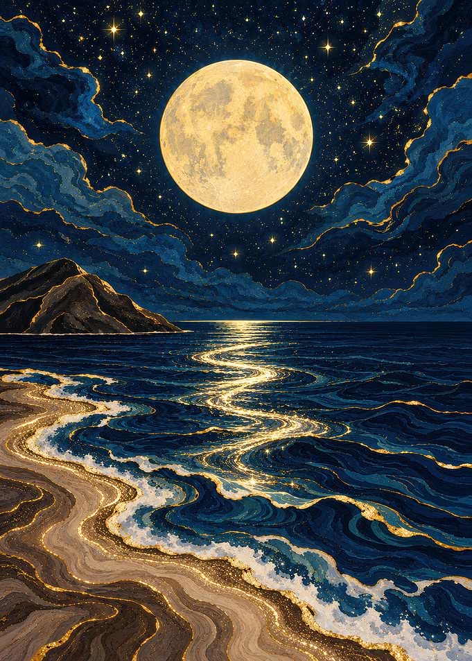 Full Moon Above Tranquil Sea
