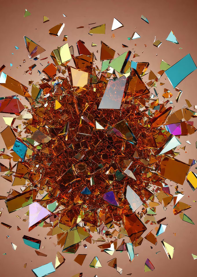 Explosion of Shattered Amber Glass