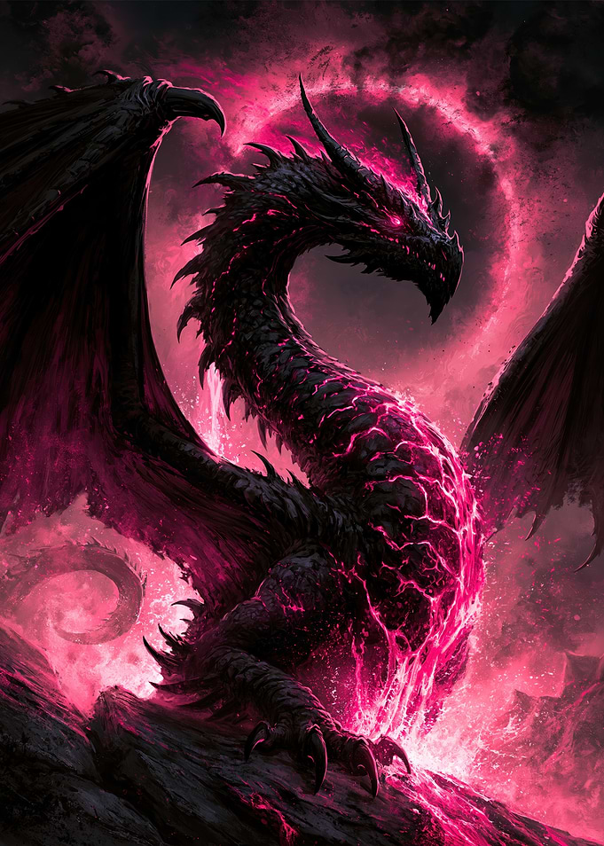 Majestic Dark Dragon with Pink Energy
