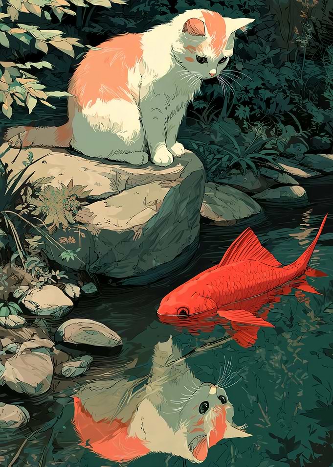 Cat Watching a Red Fish