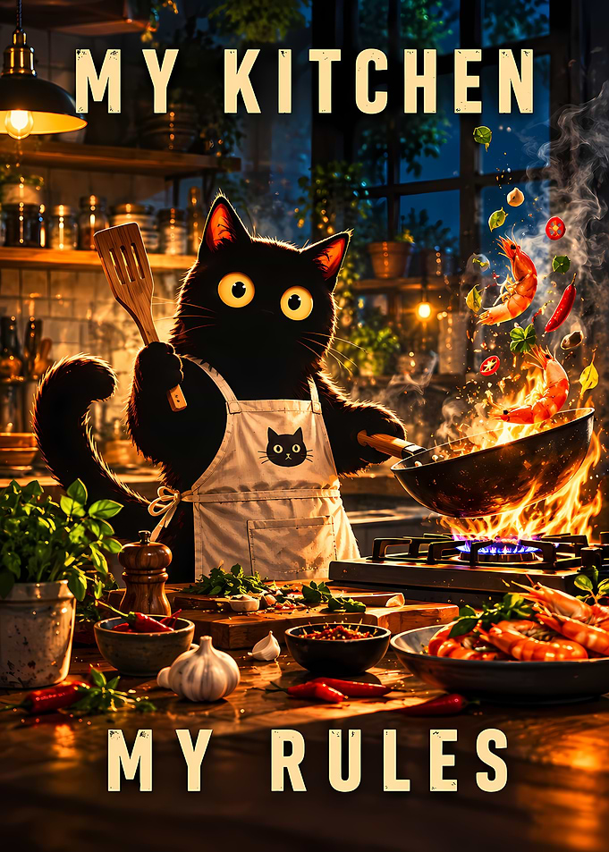 Chef Cat Cooking in Kitchen