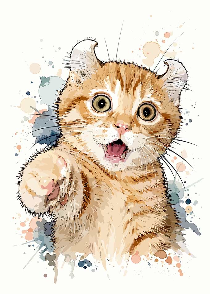 Watercolor American Curl Kitten Illustration