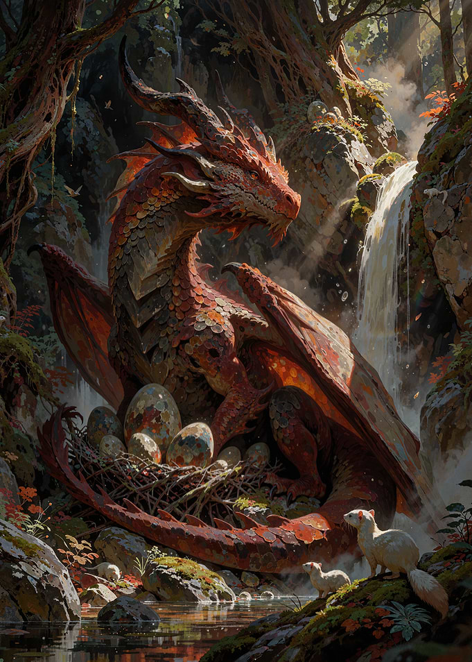 Red Dragon Guarding Her Nest