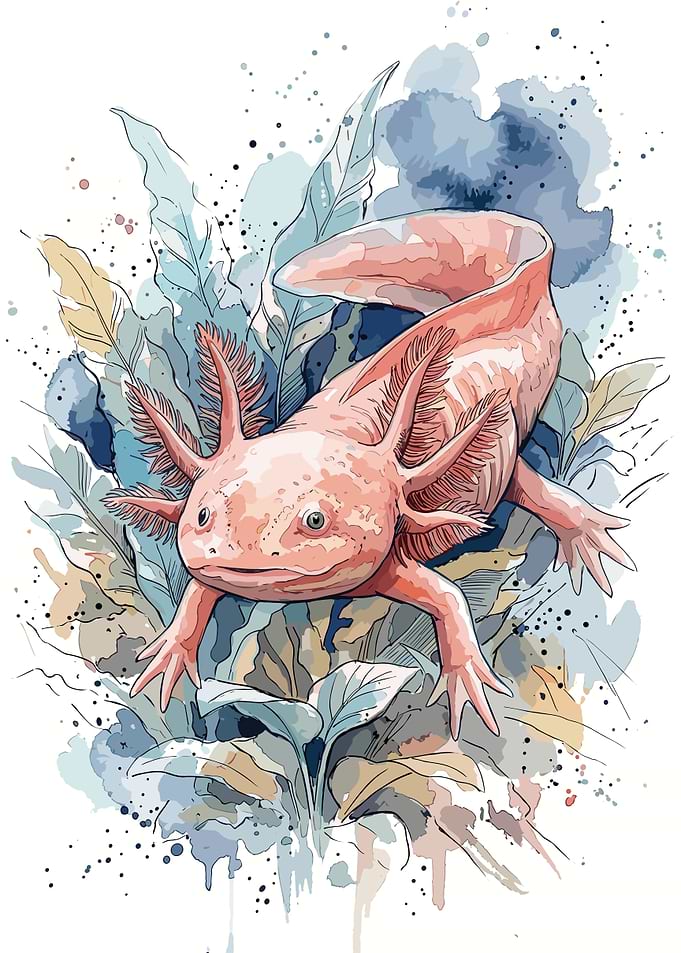 Watercolor Axolotl Illustration