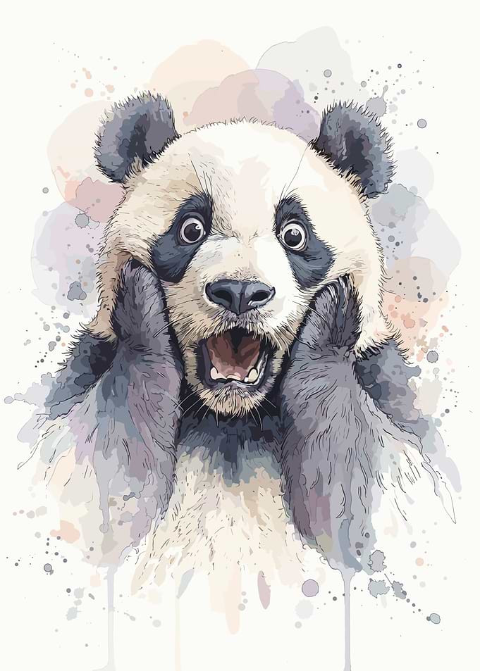 Surprised Panda Watercolor Illustration