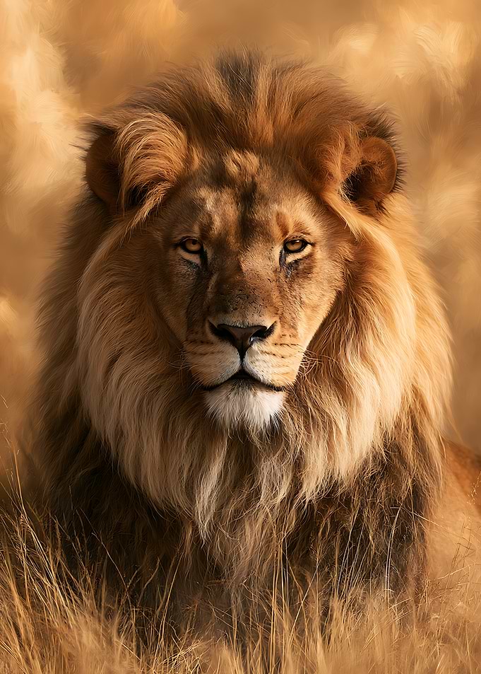 Majestic Lion Portrait in Golden Grass