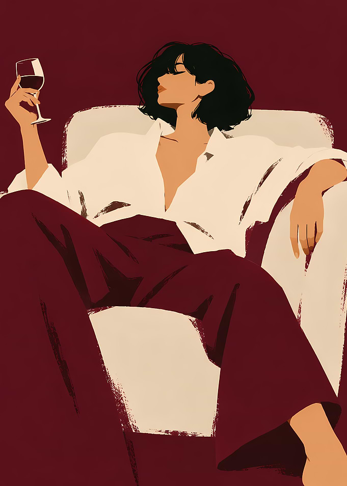 Woman Relaxing with Wine Illustration