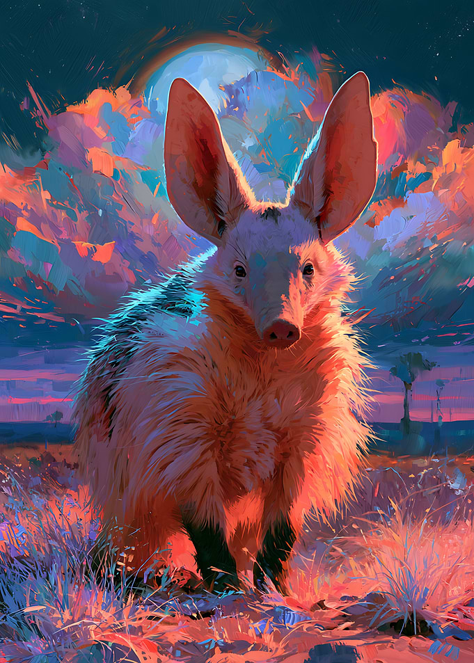 Vibrant Aardvark Under Neon Moon