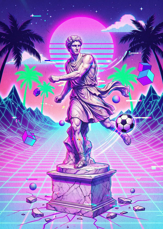 Greek Statue Synthwave Soccer Art