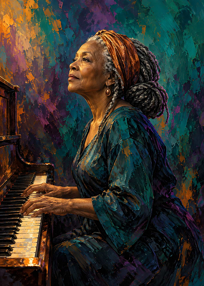 Elderly Woman Playing Piano Portrait