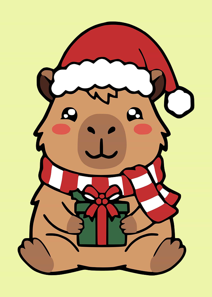 Cute Christmas Capybara with Gift