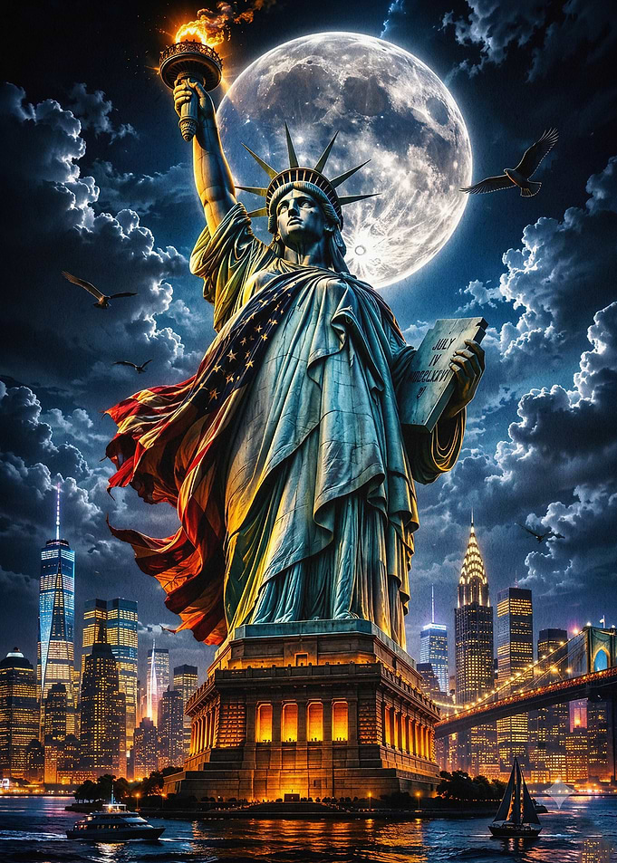 Statue Of Liberty Full Moon Art