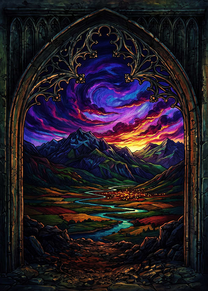 Gothic Archway Mountain Valley View