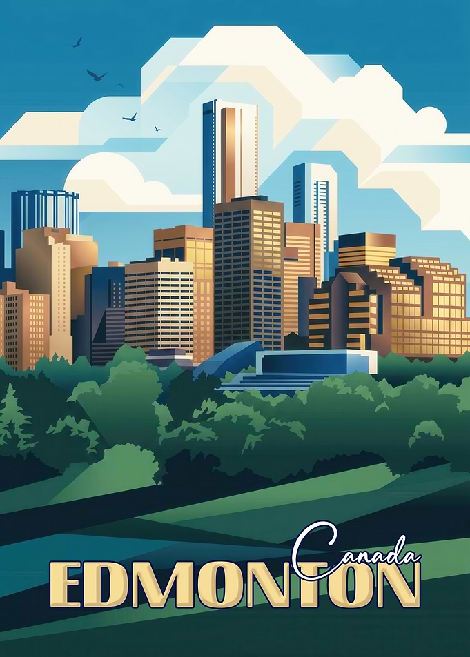 Edmonton Canada Skyline Travel Poster