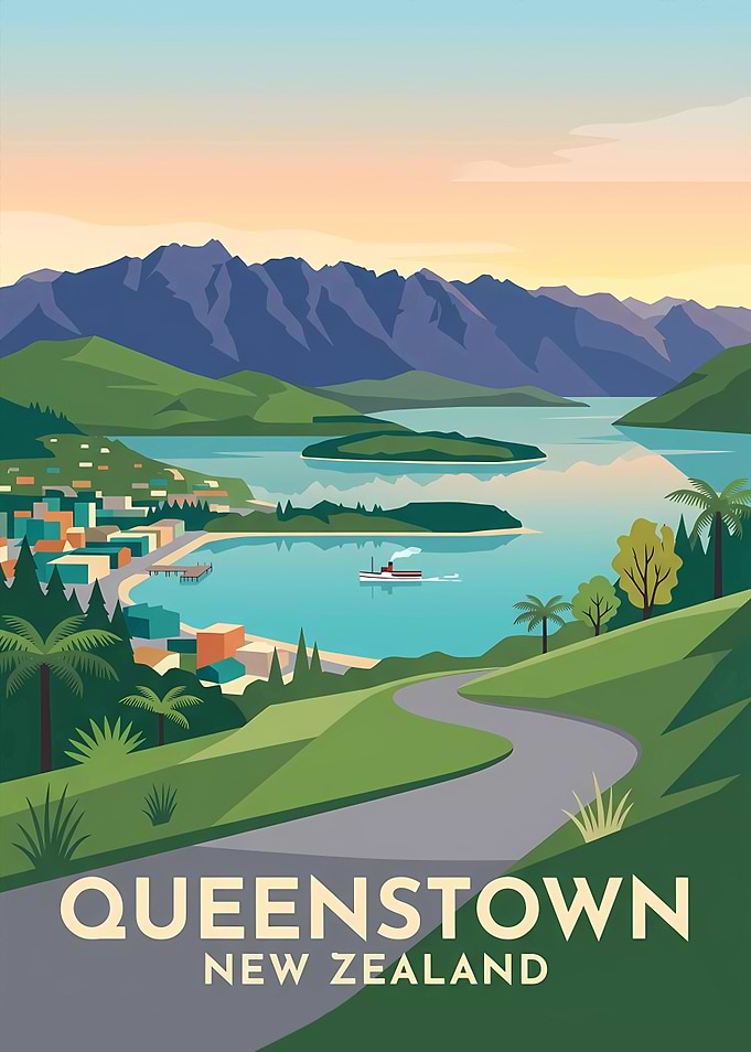 Queenstown New Zealand Travel Poster