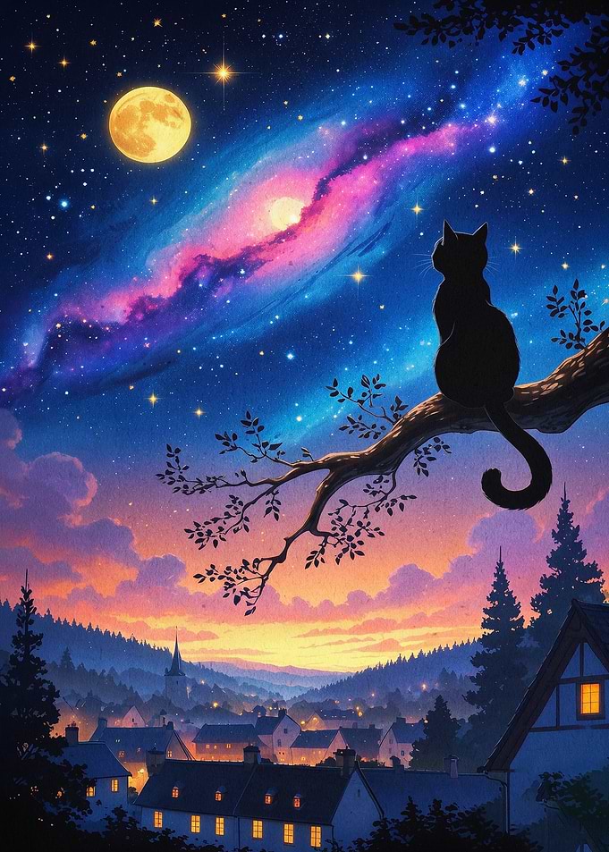 Cat Starry Night Galaxy Art