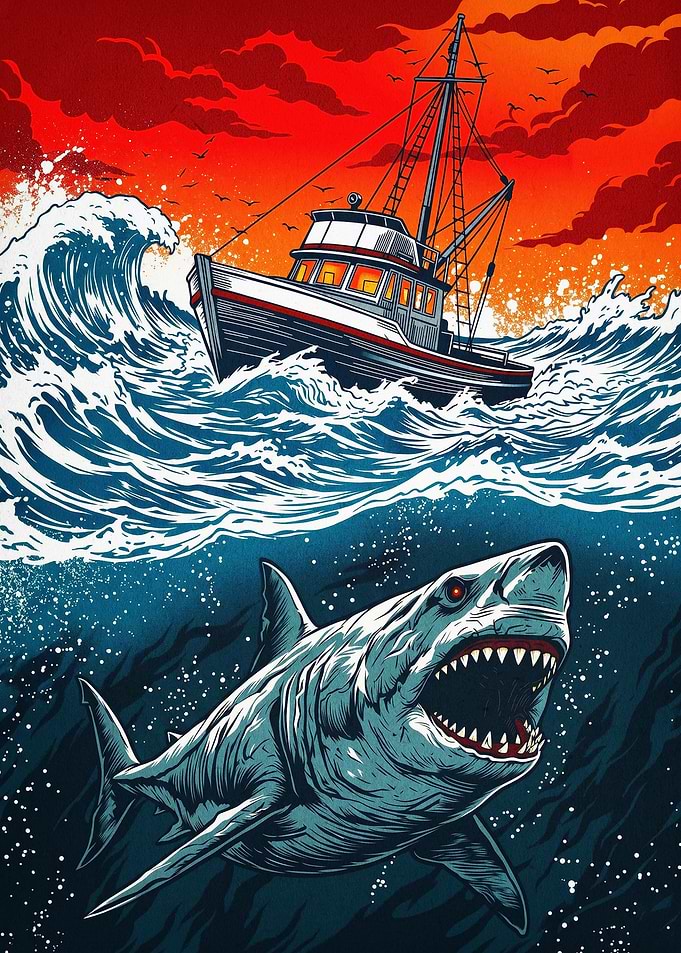 Shark Attack Ocean Boat Pop Art Pos